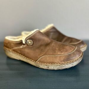 Teva Leather Shearling Slip On Brown
